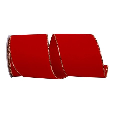 RELIANT RIBBON 4 in. Value Velvet Wired Edge Ribbon, Red & Gold - 10 Yards 92270W-994-10F